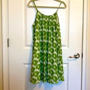 London Times green and white floral sleeveless swing‎ dress NWOT
